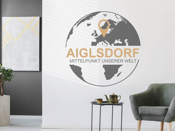 Wandtattoo Aiglsdorf - Mittelpunkt unserer Welt mit Pin im Globus