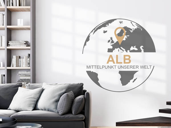 Wandtattoo Alb - Mittelpunkt unserer Welt mit Pin im Globus