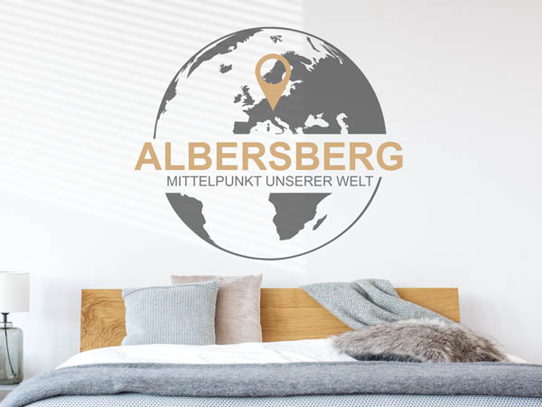 Wandtattoo Albersberg - Mittelpunkt unserer Welt mit Pin im Globus