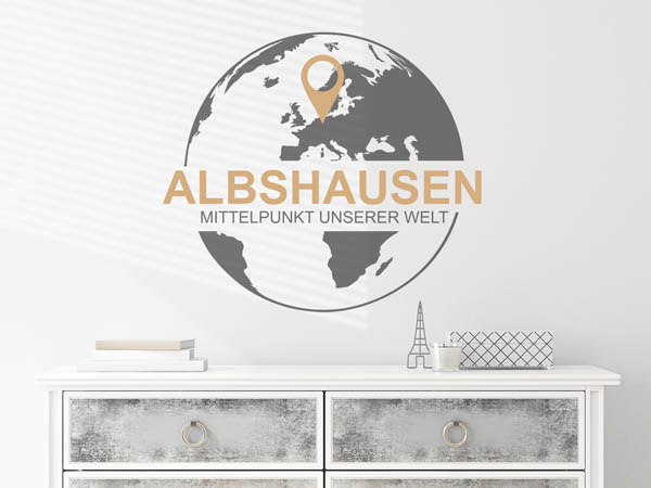 Wandtattoo Albshausen - Mittelpunkt unserer Welt mit Pin im Globus