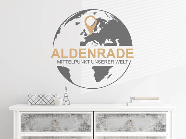 Wandtattoo Aldenrade - Mittelpunkt unserer Welt mit Pin im Globus