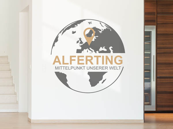 Wandtattoo Alferting - Mittelpunkt unserer Welt mit Pin im Globus