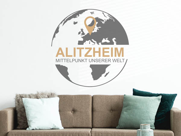 Wandtattoo Alitzheim - Mittelpunkt unserer Welt mit Pin im Globus