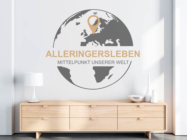 Wandtattoo Alleringersleben - Mittelpunkt unserer Welt mit Pin im Globus