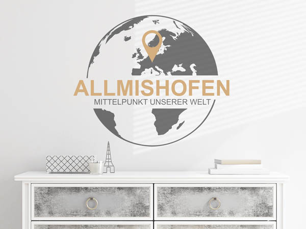 Wandtattoo Allmishofen - Mittelpunkt unserer Welt mit Pin im Globus