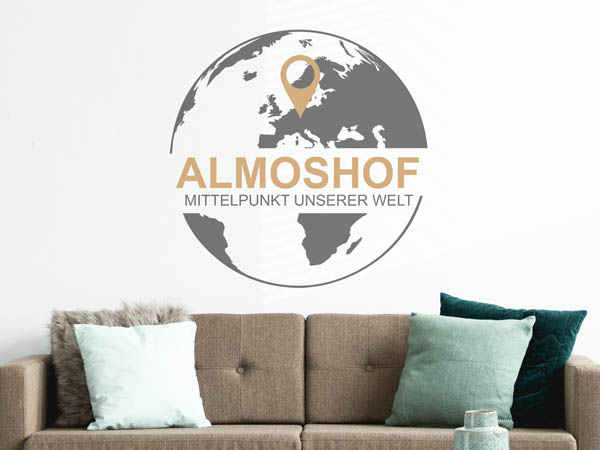 Wandtattoo Almoshof - Mittelpunkt unserer Welt mit Pin im Globus