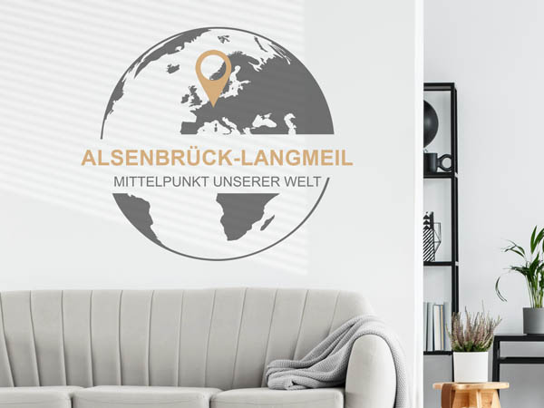 Wandtattoo Alsenbrück-Langmeil - Mittelpunkt unserer Welt mit Pin im Globus