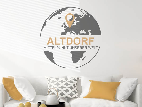Wandtattoo Altdorf - Mittelpunkt unserer Welt mit Pin im Globus