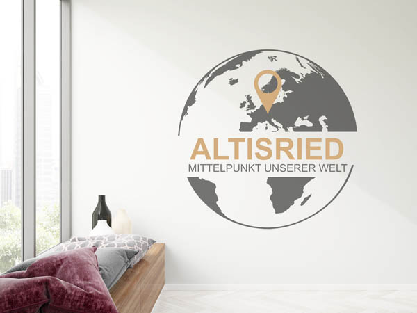 Wandtattoo Altisried - Mittelpunkt unserer Welt mit Pin im Globus