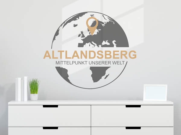 Wandtattoo Altlandsberg - Mittelpunkt unserer Welt mit Pin im Globus