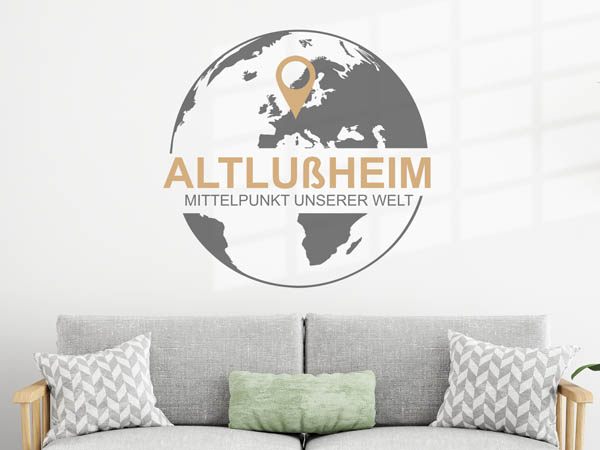 Wandtattoo Altlußheim - Mittelpunkt unserer Welt mit Pin im Globus