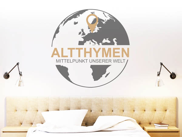 Wandtattoo Altthymen - Mittelpunkt unserer Welt mit Pin im Globus