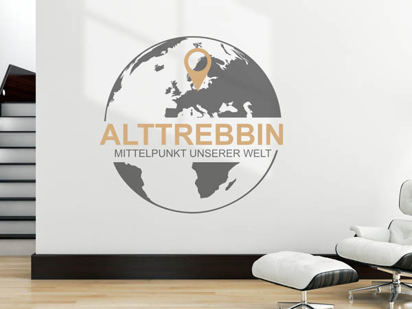 Wandtattoo Alttrebbin - Mittelpunkt unserer Welt mit Pin im Globus