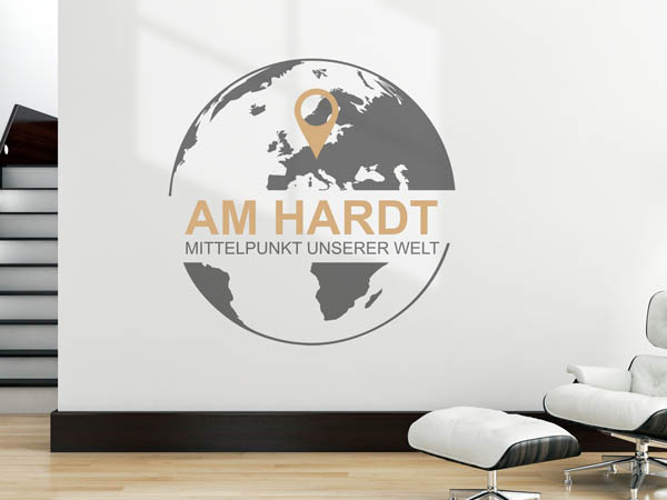 Wandtattoo Am Hardt - Mittelpunkt unserer Welt mit Pin im Globus