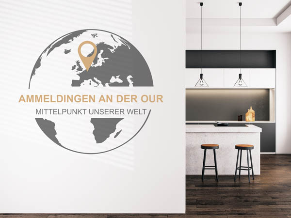Wandtattoo Ammeldingen an der Our - Mittelpunkt unserer Welt mit Pin im Globus