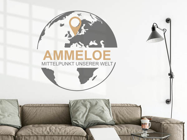 Wandtattoo Ammeloe - Mittelpunkt unserer Welt mit Pin im Globus