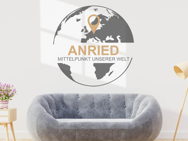 Wandtattoo Anried - Mittelpunkt unserer Welt mit Pin im Globus