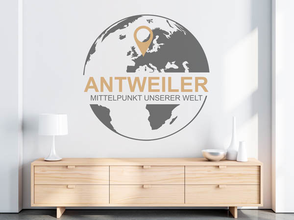 Wandtattoo Antweiler - Mittelpunkt unserer Welt mit Pin im Globus