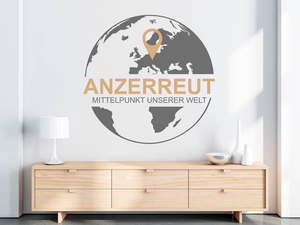 Wandtattoo Anzerreut - Mittelpunkt unserer Welt mit Pin im Globus