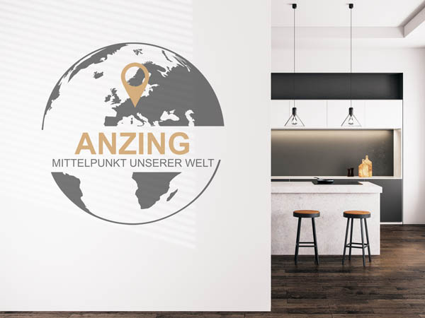 Wandtattoo Anzing - Mittelpunkt unserer Welt mit Pin im Globus