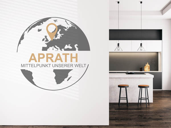 Wandtattoo Aprath - Mittelpunkt unserer Welt mit Pin im Globus