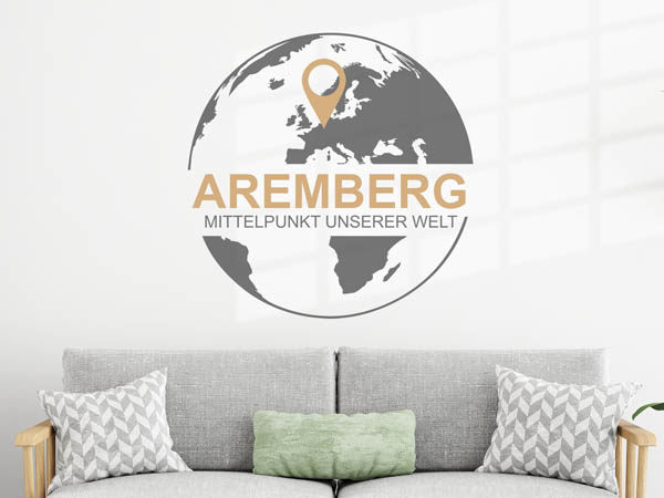 Wandtattoo Aremberg - Mittelpunkt unserer Welt mit Pin im Globus