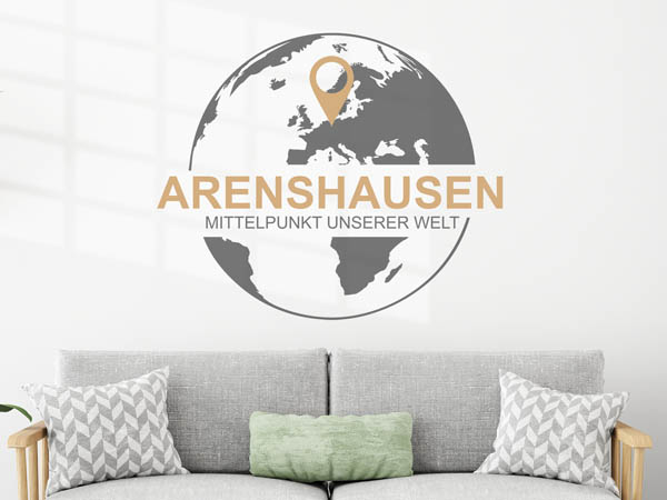 Wandtattoo Arenshausen - Mittelpunkt unserer Welt mit Pin im Globus