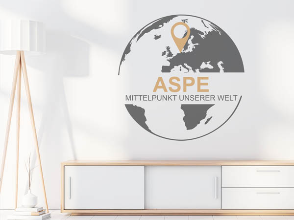 Wandtattoo Aspe - Mittelpunkt unserer Welt mit Pin im Globus