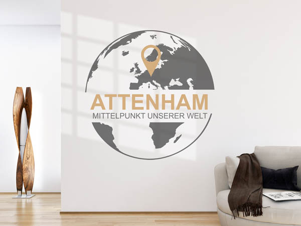 Wandtattoo Attenham - Mittelpunkt unserer Welt mit Pin im Globus