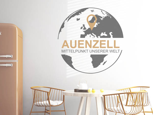 Wandtattoo Auenzell - Mittelpunkt unserer Welt mit Pin im Globus