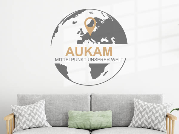 Wandtattoo Aukam - Mittelpunkt unserer Welt mit Pin im Globus