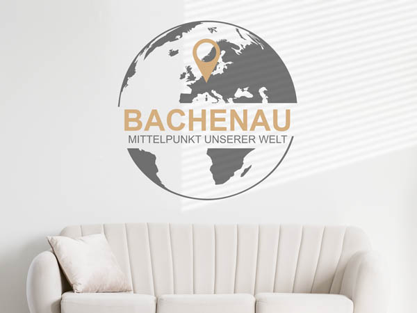 Wandtattoo Bachenau - Mittelpunkt unserer Welt mit Pin im Globus