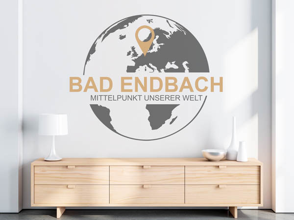 Wandtattoo Bad Endbach - Mittelpunkt unserer Welt mit Pin im Globus
