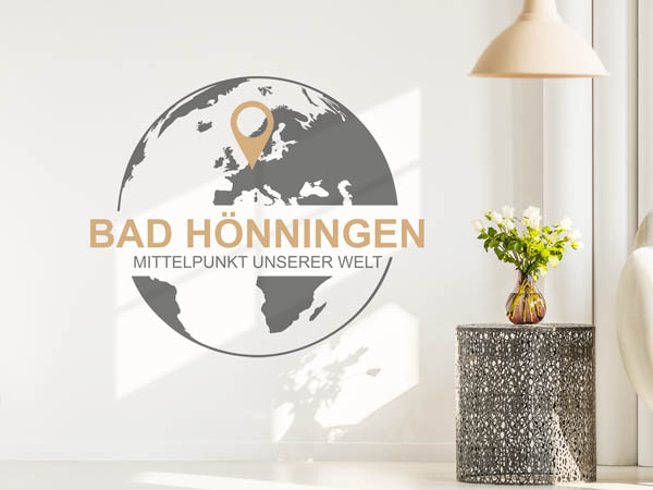 Wandtattoo Bad Hönningen - Mittelpunkt unserer Welt mit Pin im Globus