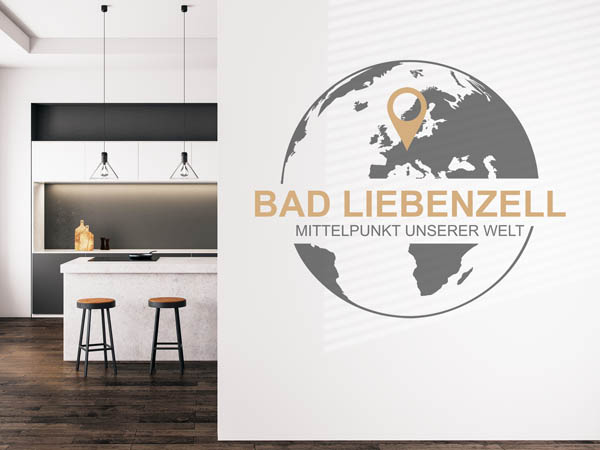 Wandtattoo Bad Liebenzell - Mittelpunkt unserer Welt mit Pin im Globus
