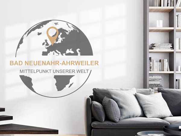 Wandtattoo Bad Neuenahr-Ahrweiler - Mittelpunkt unserer Welt mit Pin im Globus
