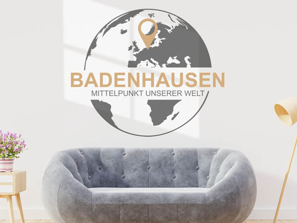 Wandtattoo Badenhausen - Mittelpunkt unserer Welt mit Pin im Globus
