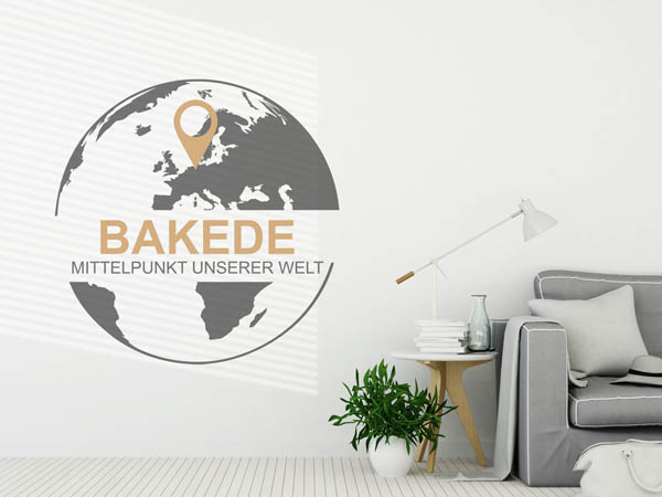 Wandtattoo Bakede - Mittelpunkt unserer Welt mit Pin im Globus