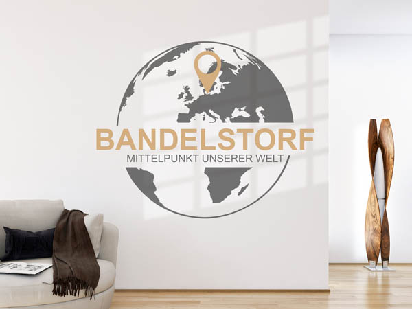 Wandtattoo Bandelstorf - Mittelpunkt unserer Welt mit Pin im Globus