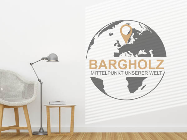 Wandtattoo Bargholz - Mittelpunkt unserer Welt mit Pin im Globus