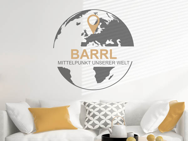 Wandtattoo Barrl - Mittelpunkt unserer Welt mit Pin im Globus