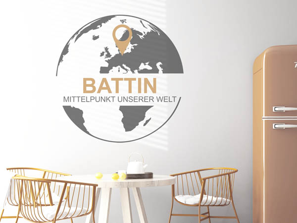 Wandtattoo Battin - Mittelpunkt unserer Welt mit Pin im Globus