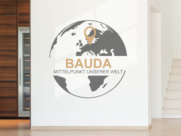 Wandtattoo Bauda - Mittelpunkt unserer Welt mit Pin im Globus