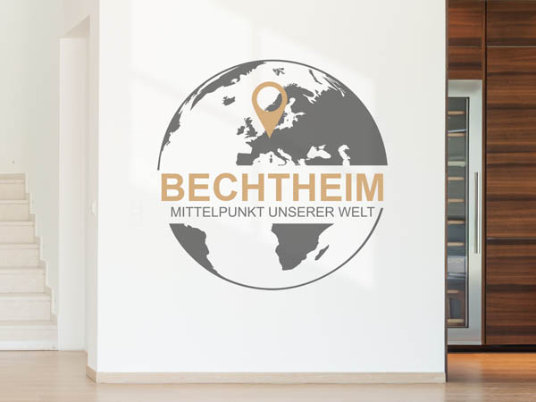 Wandtattoo Bechtheim - Mittelpunkt unserer Welt mit Pin im Globus