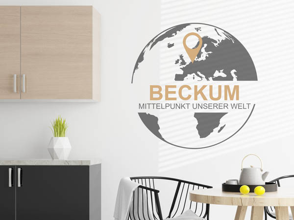 Wandtattoo Beckum - Mittelpunkt unserer Welt mit Pin im Globus