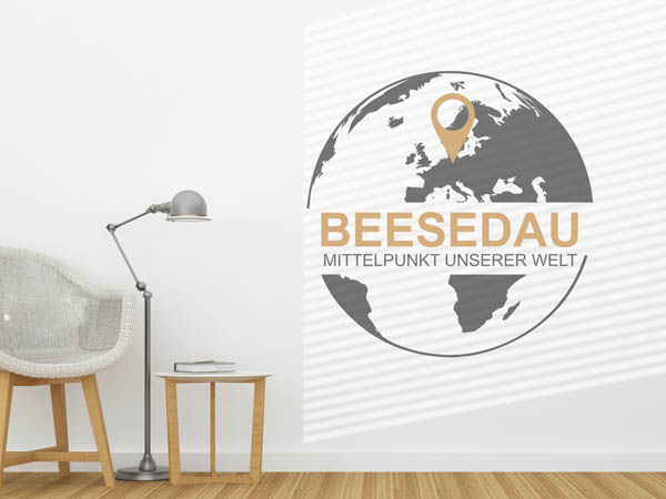 Wandtattoo Beesedau - Mittelpunkt unserer Welt mit Pin im Globus