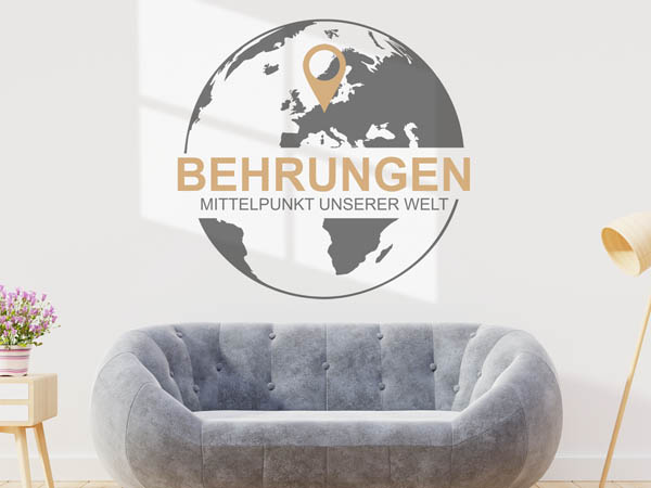 Wandtattoo Behrungen - Mittelpunkt unserer Welt mit Pin im Globus