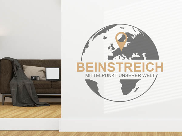 Wandtattoo Beinstreich - Mittelpunkt unserer Welt mit Pin im Globus