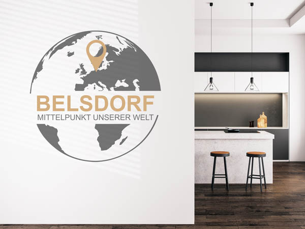 Wandtattoo Belsdorf - Mittelpunkt unserer Welt mit Pin im Globus