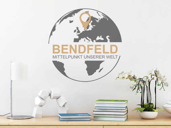 Wandtattoo Bendfeld - Mittelpunkt unserer Welt mit Pin im Globus
